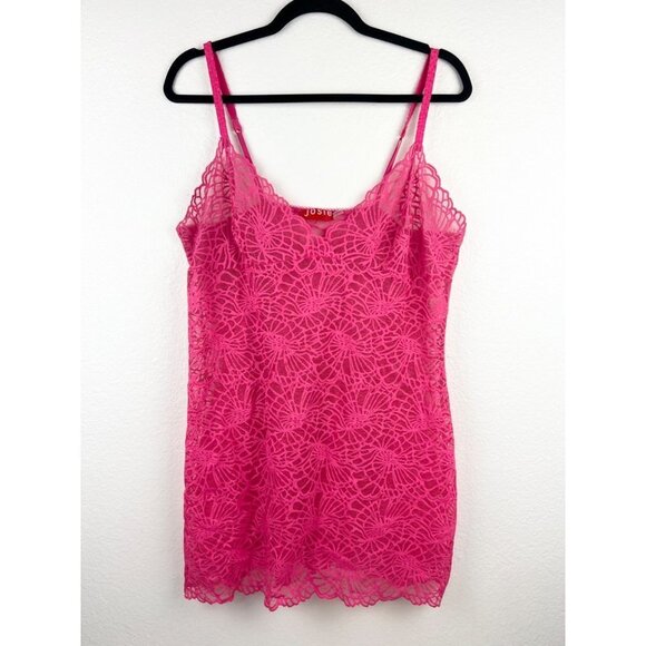JOSIE NATORI Bardot Galloon Lace Chemise Slip, Bright Pink, Size Large - Picture 1 of 4
